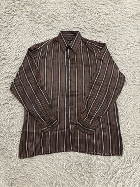 Genelli Men’s Multicolored Silk Geometric Striped Button Up Shirt Retro Y2K